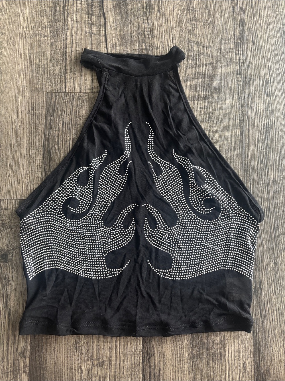 Black Rhinestone Halter Crop Top